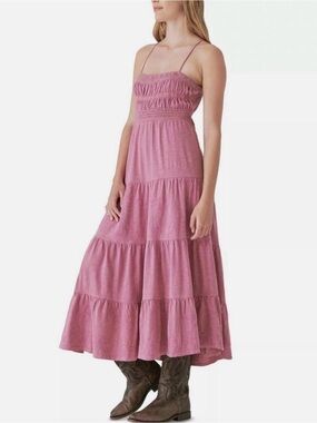 Lucky Brand Rose Pink Smocked Tiered Maxi Dress